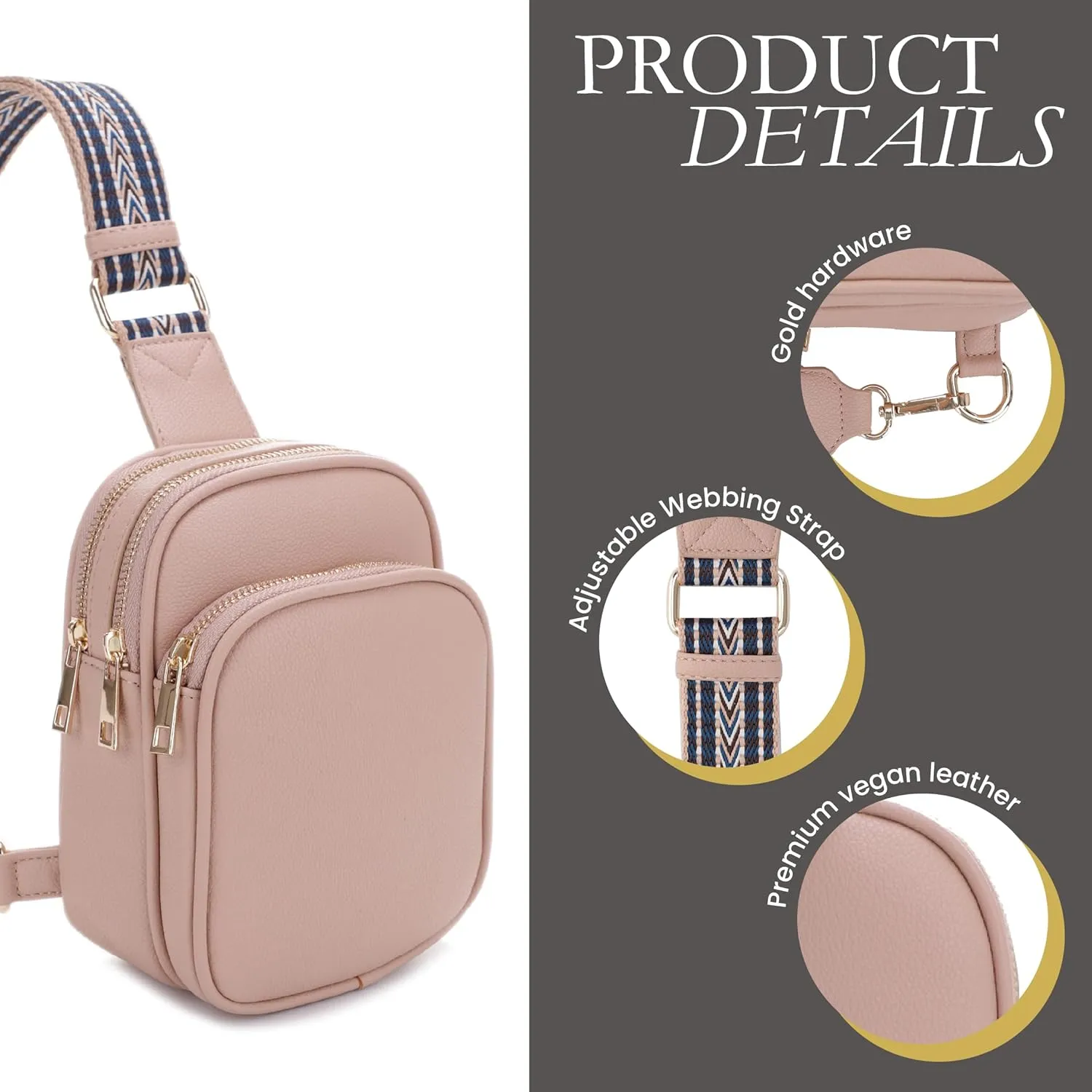 EVVE Small Sling Bag for Women Trendy Crossbody Purses Chest Bags Lightweight Travel Bag with Webbing Strap