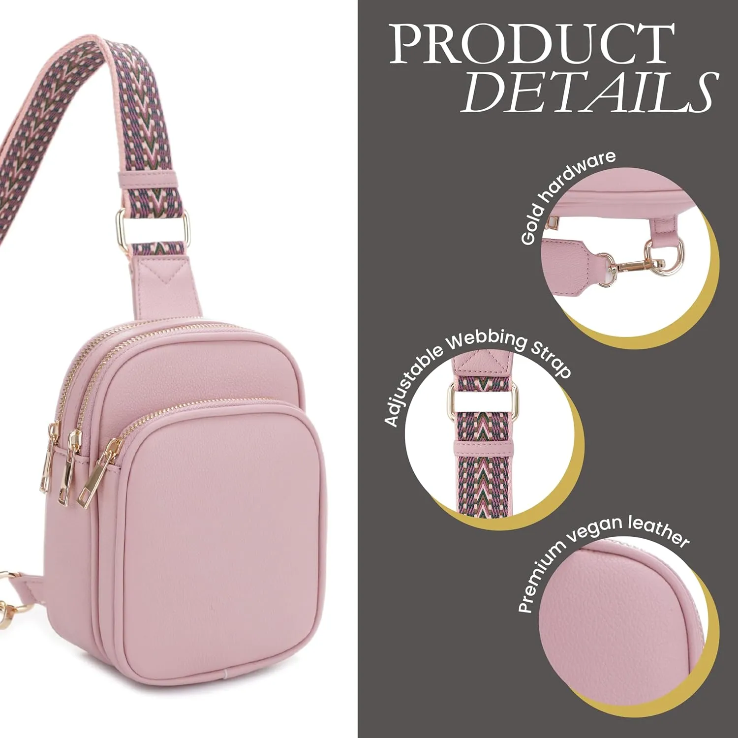 EVVE Small Sling Bag for Women Trendy Crossbody Purses Chest Bags Lightweight Travel Bag with Webbing Strap