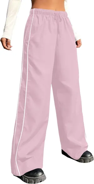 EXARUS Girls Parachute Pants Cargo Baggy Hip Hop Drawstring with Pockets Elastic Y2K for Kids 8-14Y