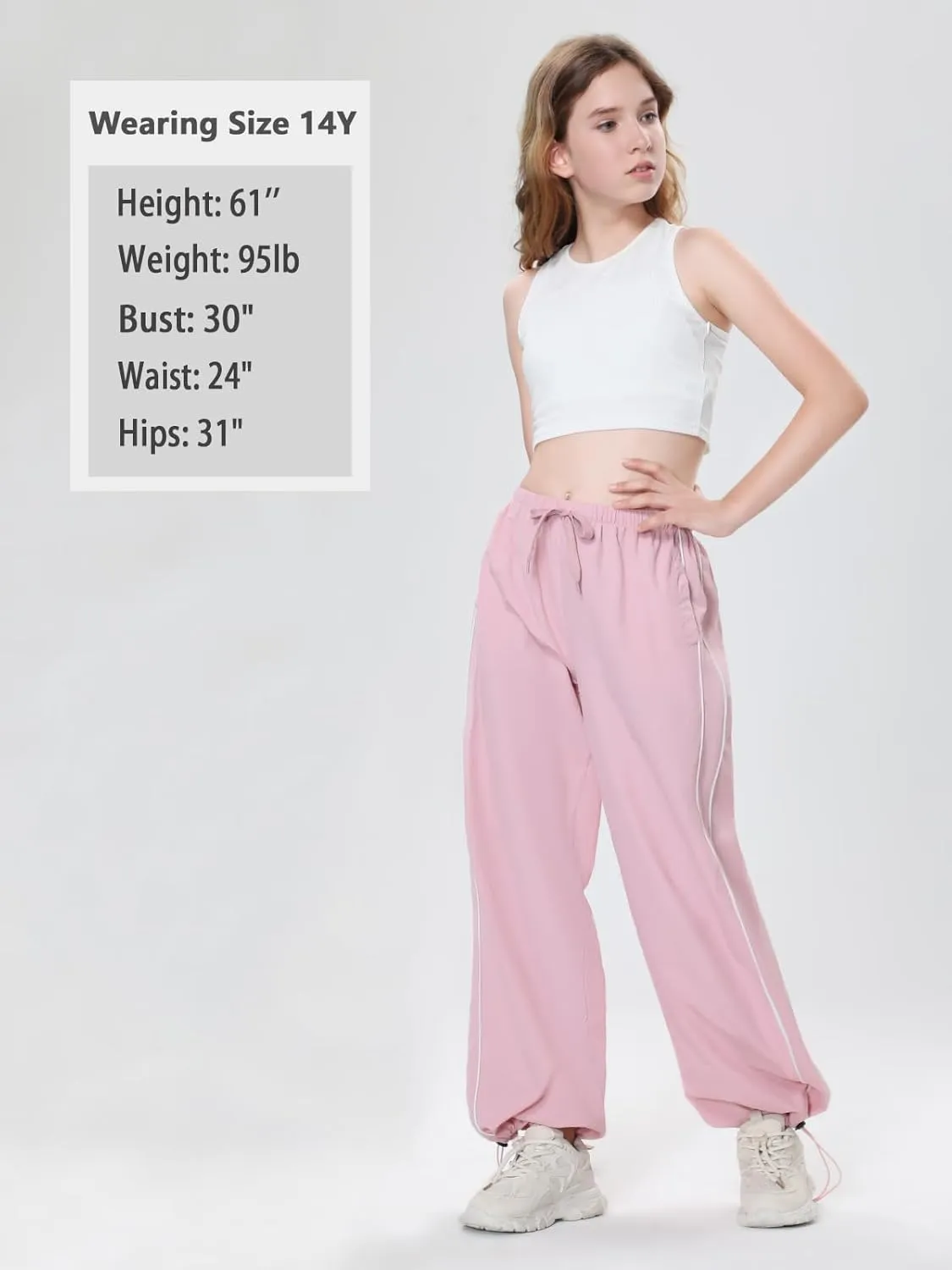 EXARUS Girls Parachute Pants Cargo Baggy Hip Hop Drawstring with Pockets Elastic Y2K for Kids 8-14Y
