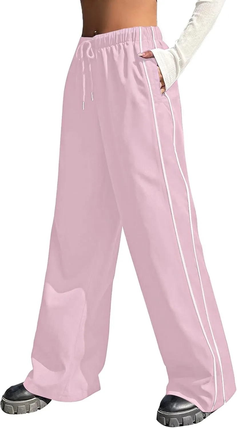 EXARUS Girls Parachute Pants Cargo Baggy Hip Hop Drawstring with Pockets Elastic Y2K for Kids 8-14Y