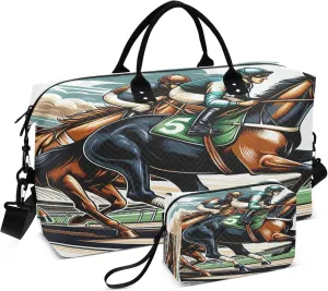 Exnundod Travel Duffel Bags Two Racing Horses with Riders Sports Gym Bag Weekender Carry On Tote Overnight Luggage Bags for Women and Men