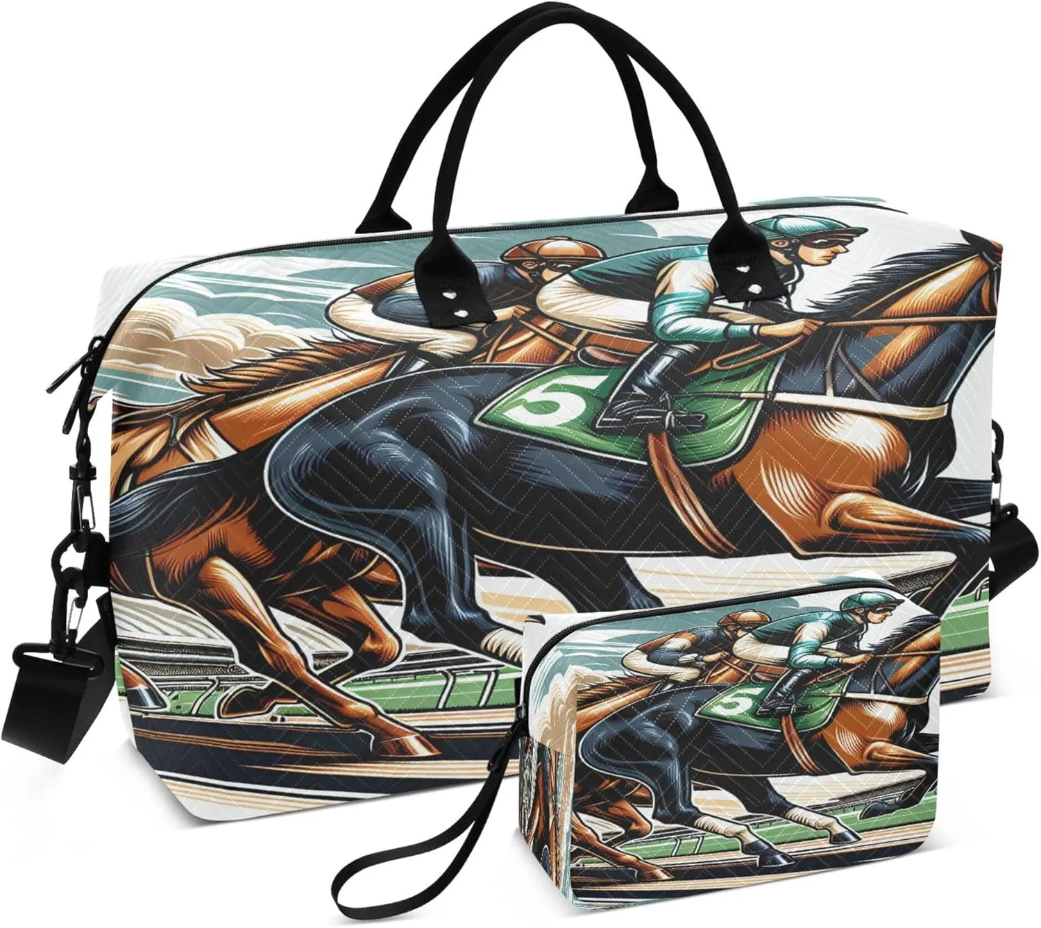 Exnundod Travel Duffel Bags Two Racing Horses with Riders Sports Gym Bag Weekender Carry On Tote Overnight Luggage Bags for Women and Men