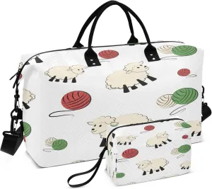 Exnundod Women Weekender Bags Sheep with Ball Of Yarn Travel Duffel Bags Carry On Overnight Bag Cute Large Hospital Tote Luggage