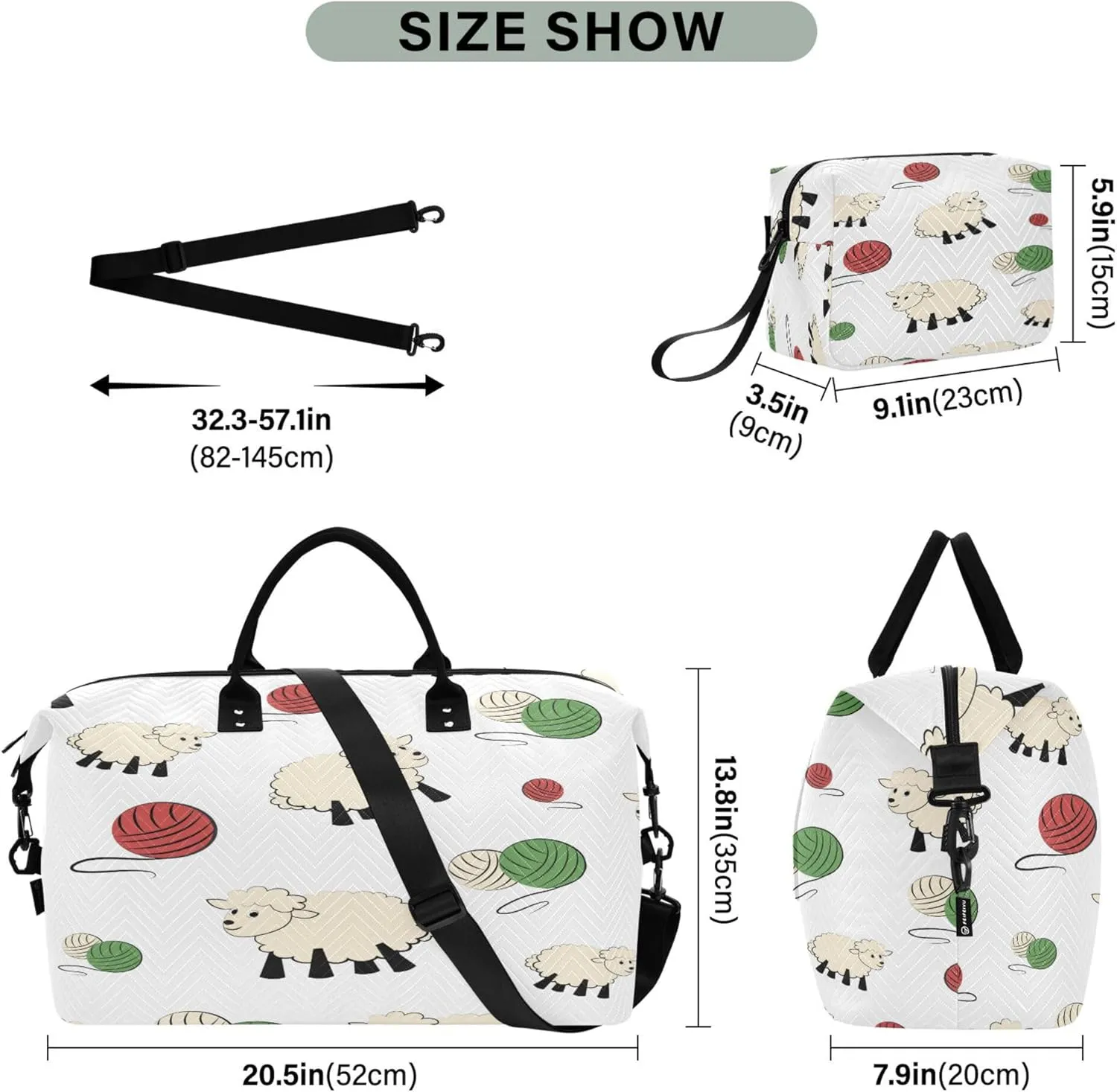 Exnundod Women Weekender Bags Sheep with Ball Of Yarn Travel Duffel Bags Carry On Overnight Bag Cute Large Hospital Tote Luggage
