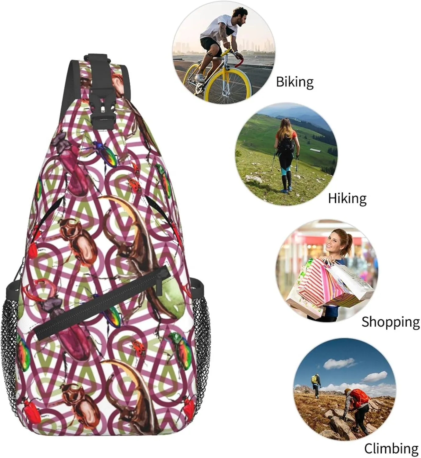 Exotic Beetles Wild Insect In A Watercolor Chest Sling Bag Crossbody Shoulder Backpack Bag Gym Cycling Daypack Travel Hiking Cross Bag