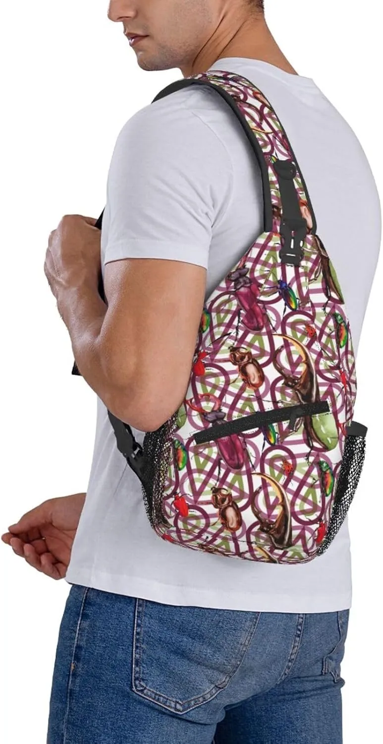 Exotic Beetles Wild Insect In A Watercolor Chest Sling Bag Crossbody Shoulder Backpack Bag Gym Cycling Daypack Travel Hiking Cross Bag