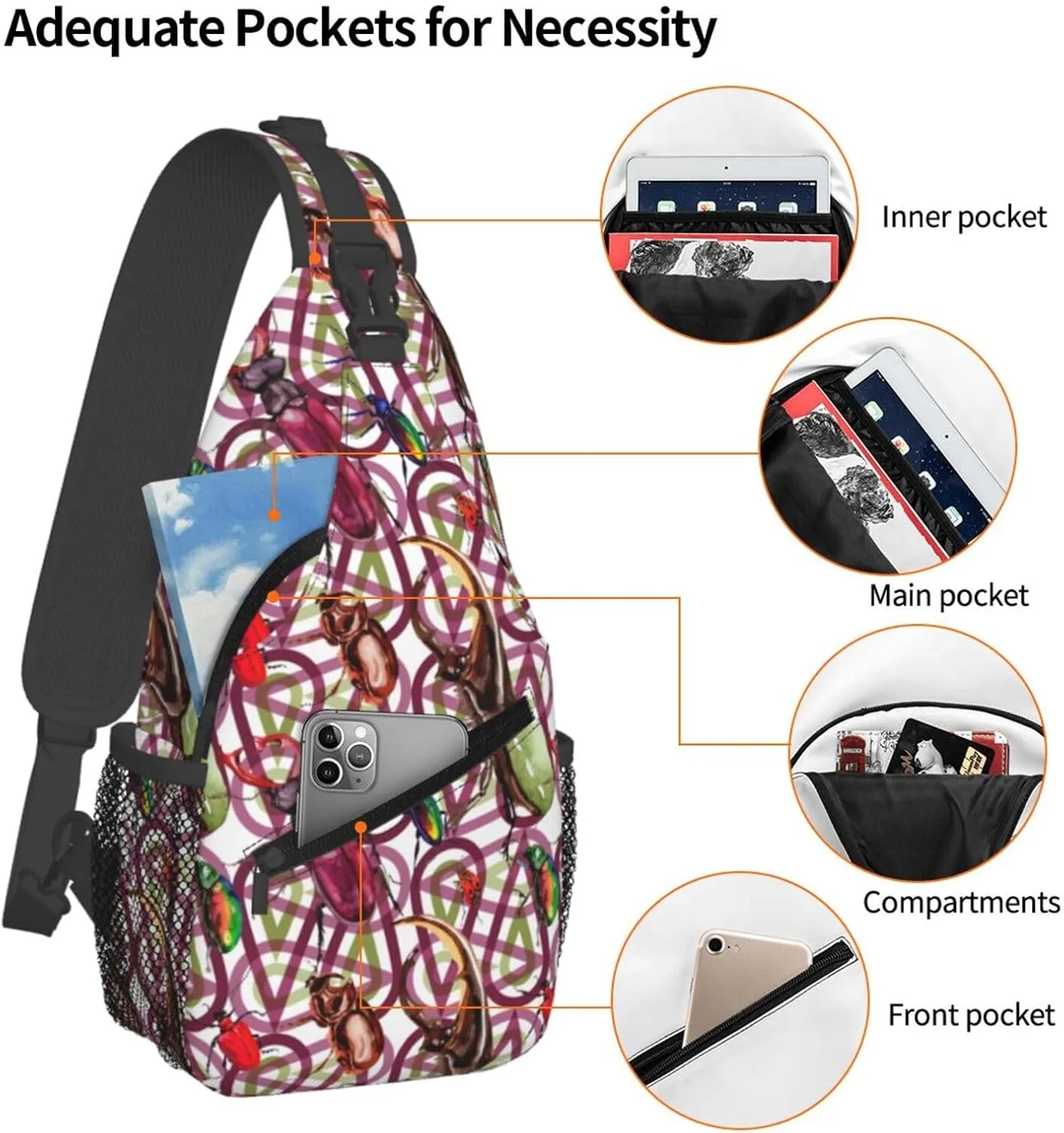 Exotic Beetles Wild Insect In A Watercolor Chest Sling Bag Crossbody Shoulder Backpack Bag Gym Cycling Daypack Travel Hiking Cross Bag