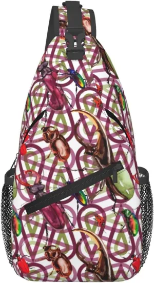 Exotic Beetles Wild Insect In A Watercolor Chest Sling Bag Crossbody Shoulder Backpack Bag Gym Cycling Daypack Travel Hiking Cross Bag