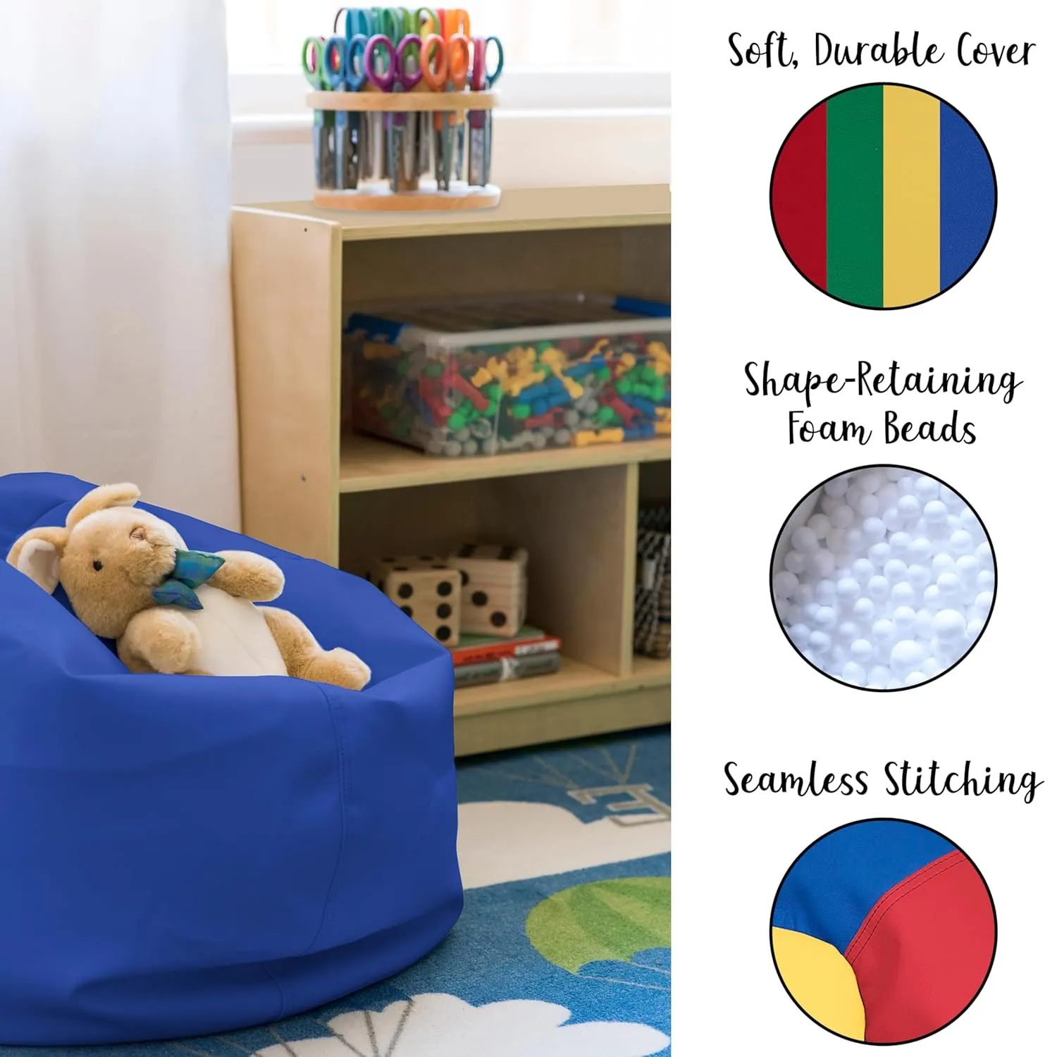 Factory Direct Partners 10477-AS SoftScape Classic 26" Junior Bean Bag Chair, Furniture for Kids, Libraries or Home - Assorted