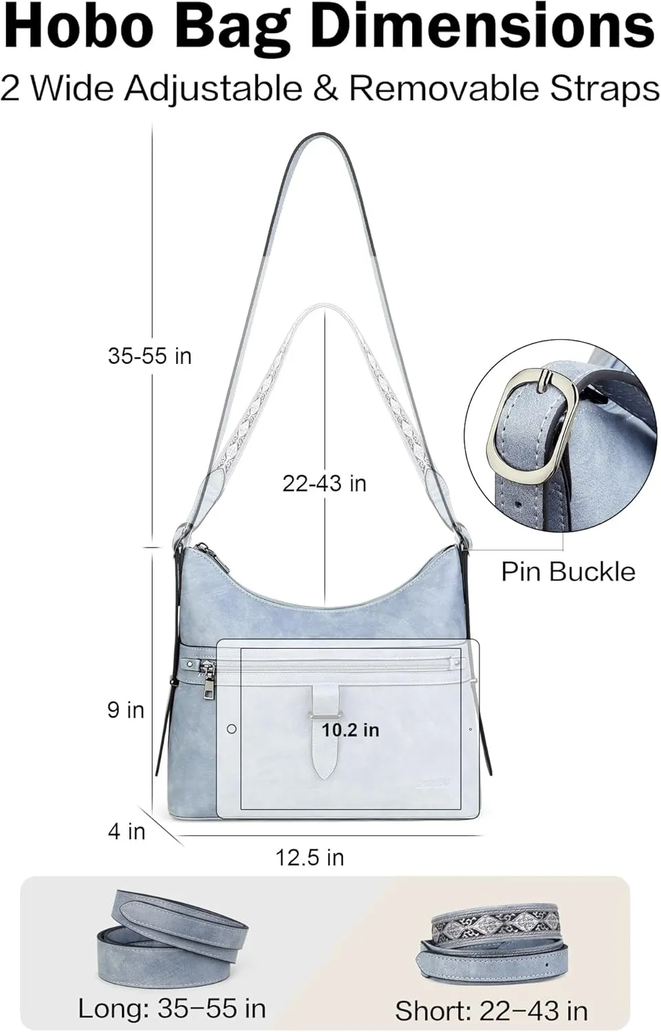 FADEON Hobo Bags Purse for Women Vegan Leather Crossbody Bag Designer Ladies Shoulder Cross Body Handbag Wide Straps