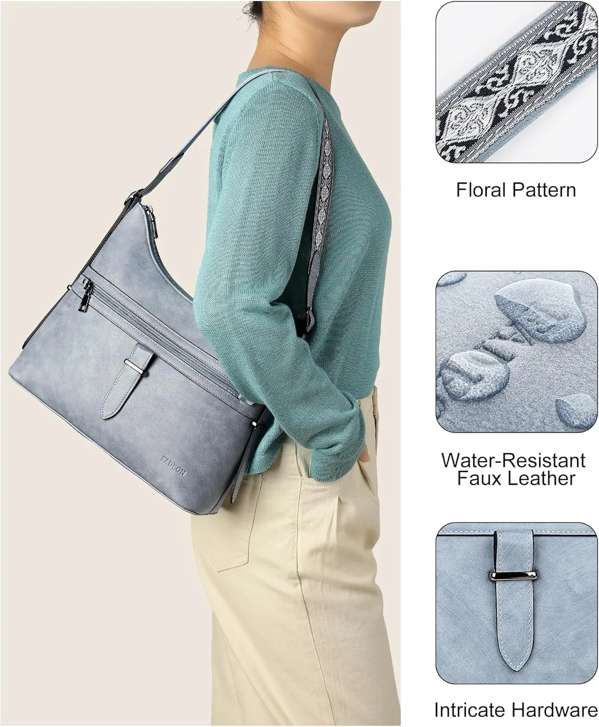 FADEON Hobo Bags Purse for Women Vegan Leather Crossbody Bag Designer Ladies Shoulder Cross Body Handbag Wide Straps