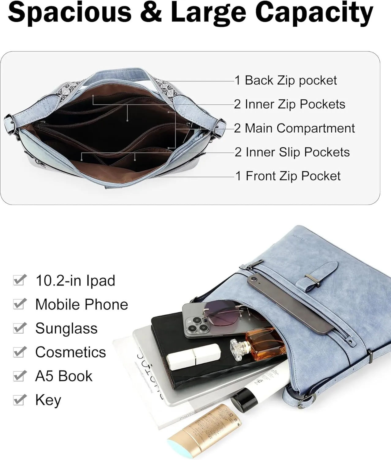 FADEON Hobo Bags Purse for Women Vegan Leather Crossbody Bag Designer Ladies Shoulder Cross Body Handbag Wide Straps