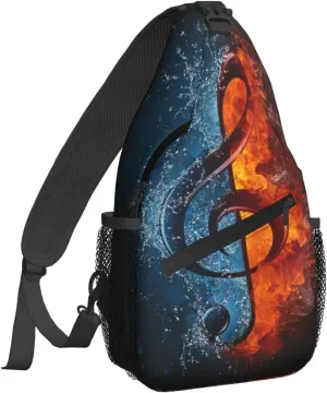Famame Black Water And Fire Note Sling Backpack Chest Bag Crossbody Shoulder Bag Gym Cycling Travel Hiking Daypack For Men Women