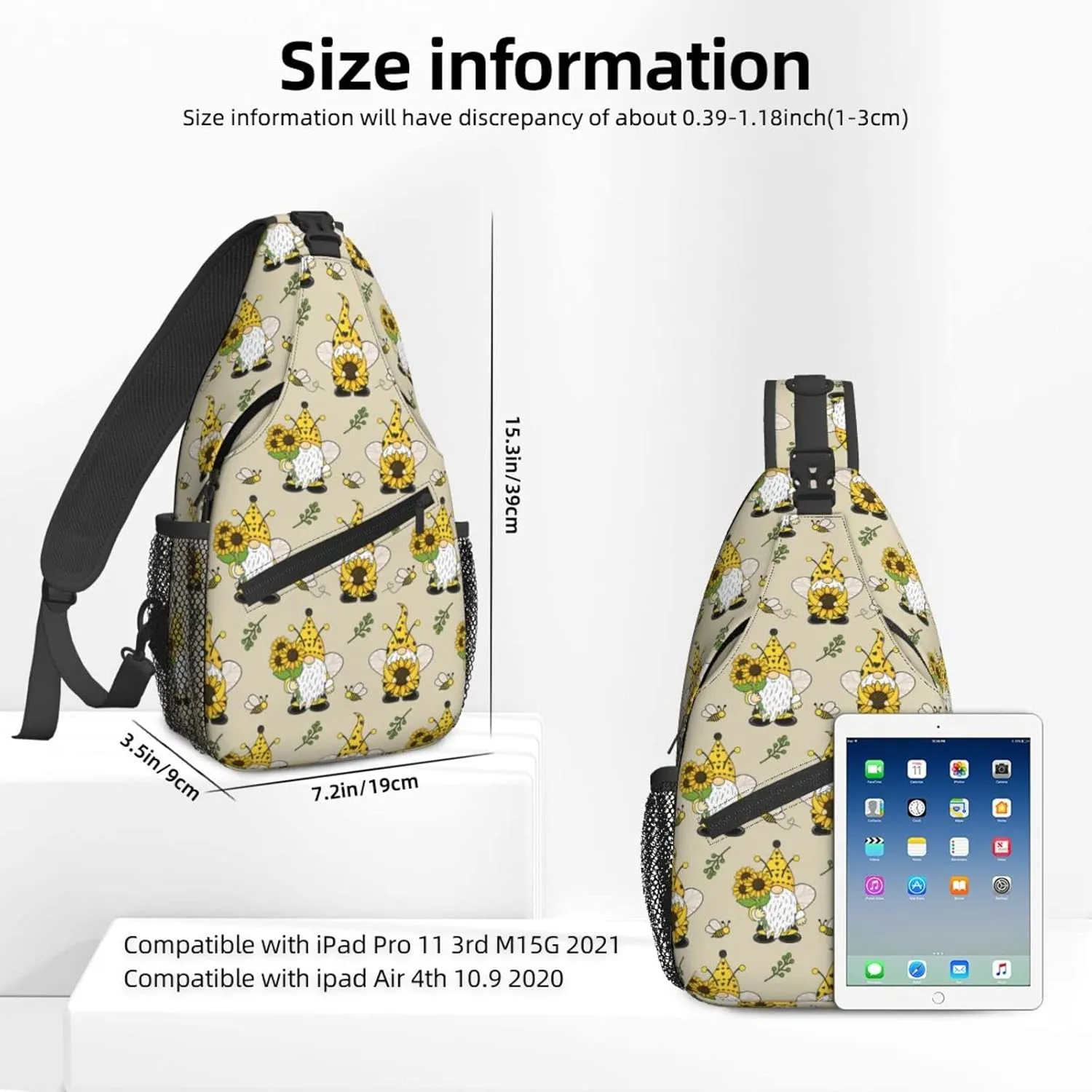 Famame Gnomes Bees And Sunflowers Sling Backpack Chest Bag Crossbody Shoulder Bag Gym Cycling Travel Hiking Daypack For Men Women Multicolor 4