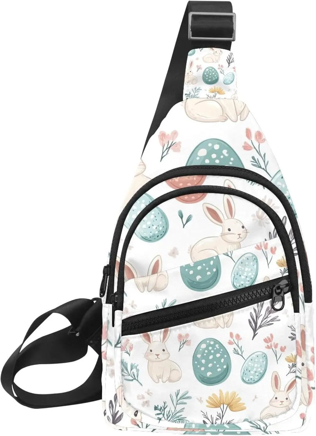 Fanny Pack Cross Body Bag for Outdoors Hiking Traveling, Easter Rabbits Eggs