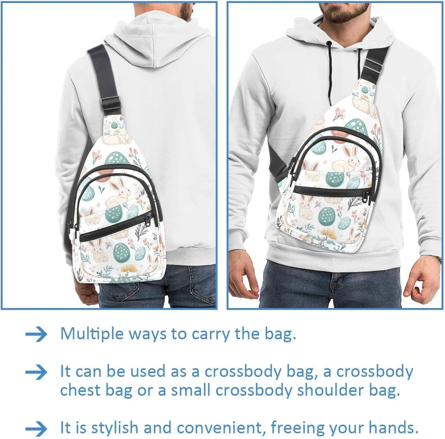 Fanny Pack Cross Body Bag for Outdoors Hiking Traveling, Easter Rabbits Eggs