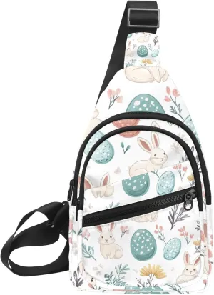 Fanny Pack Cross Body Bag for Outdoors Hiking Traveling, Easter Rabbits Eggs