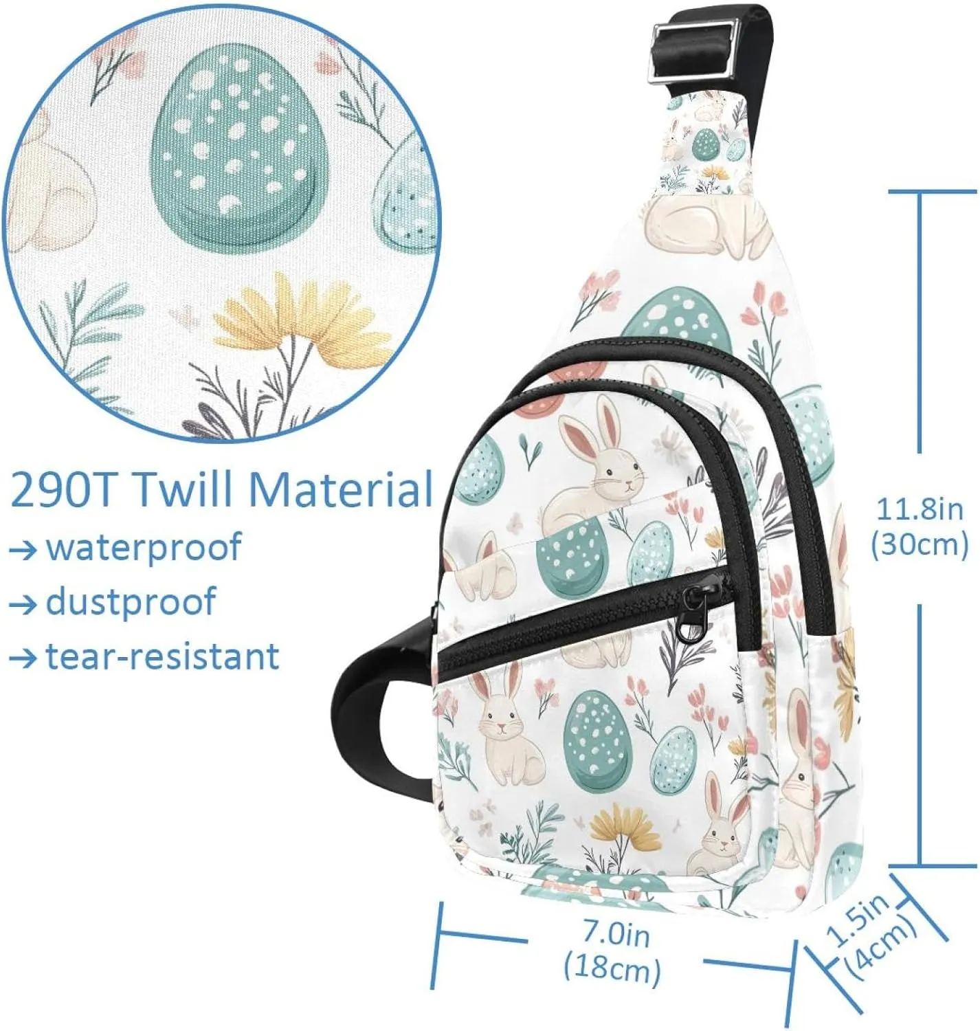 Fanny Pack Cross Body Bag for Outdoors Hiking Traveling, Easter Rabbits Eggs