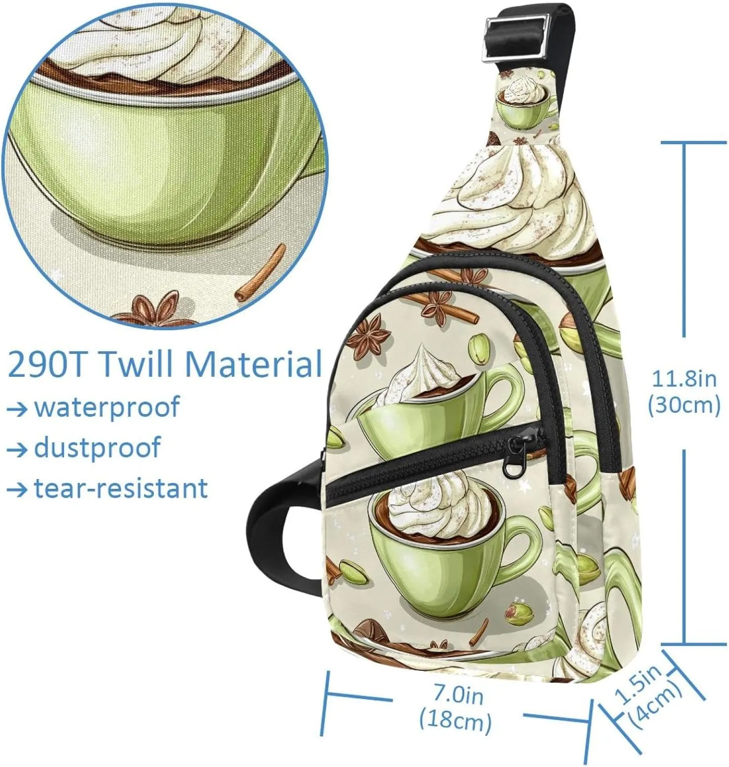 Fanny Pack Cross Body Bag for Outdoors Hiking Traveling, pistachio vanilla and cinnamon hot choco (2)