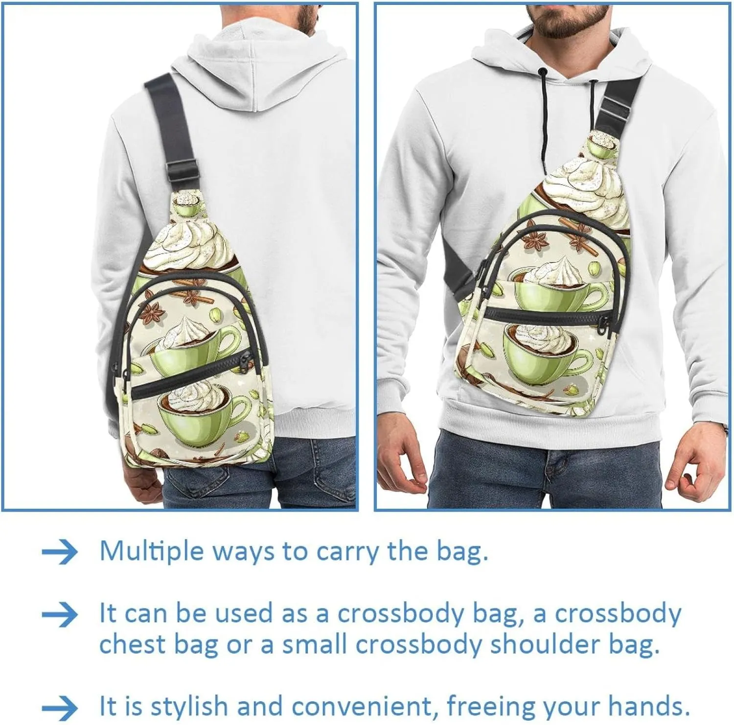 Fanny Pack Cross Body Bag for Outdoors Hiking Traveling, pistachio vanilla and cinnamon hot choco (2)