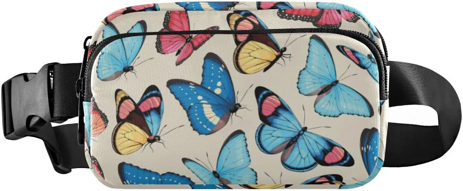 Fanny Pack Crossbody Bags for Women Belt Bag Colorful Butterfly Running Waist Bag with Adjustable Strap for Outdoors Hiking Cycling Traveling