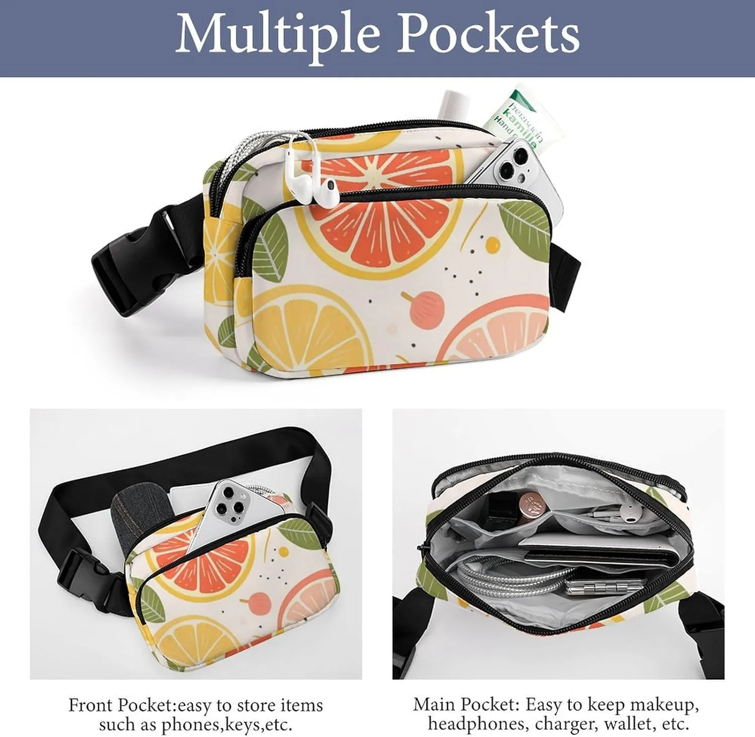Fanny Pack for Men&Women Crossbody Waist Bag Small Sling Backpack Colorful Fruit Print Belt Bag