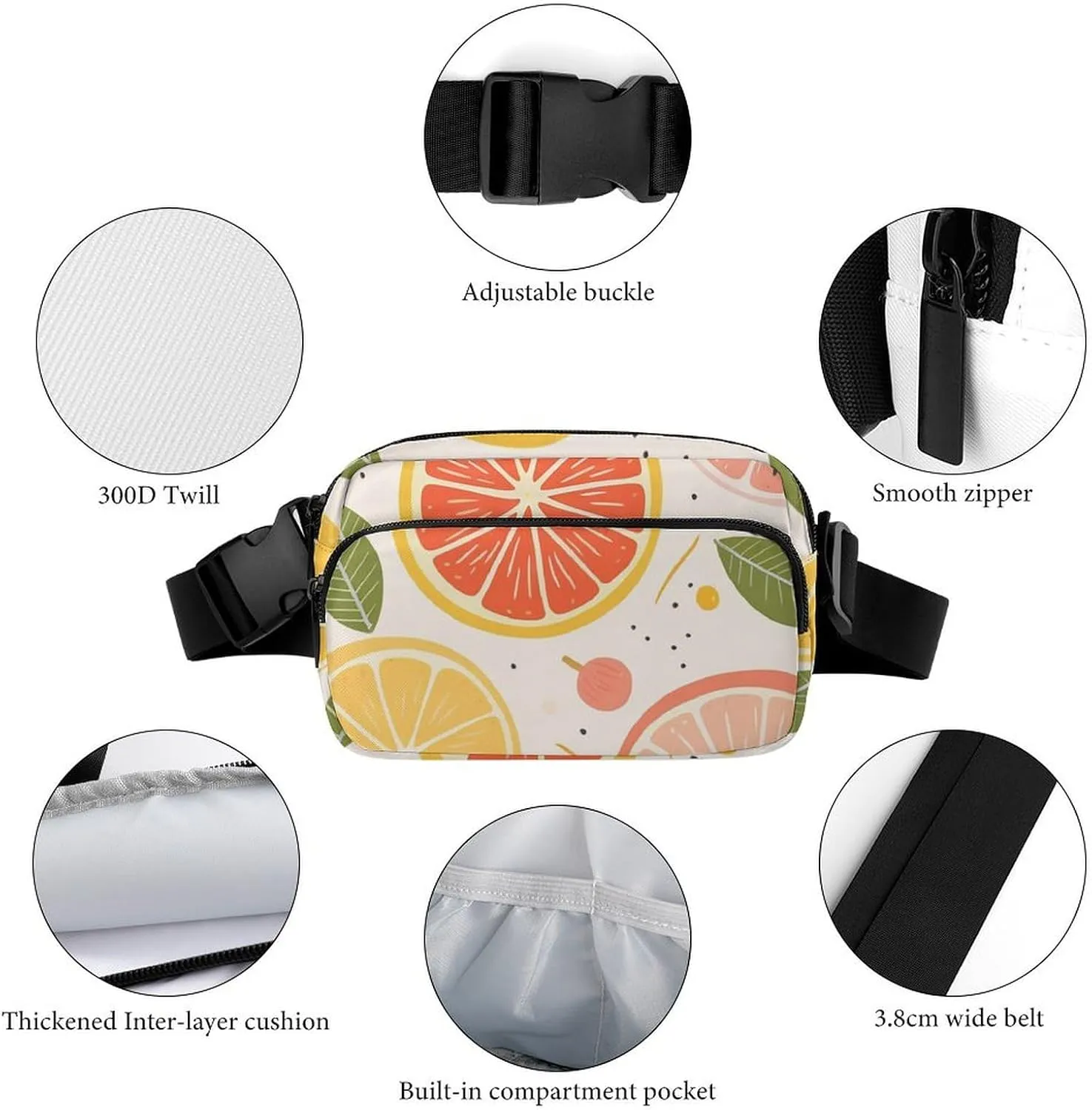 Fanny Pack for Men&Women Crossbody Waist Bag Small Sling Backpack Colorful Fruit Print Belt Bag