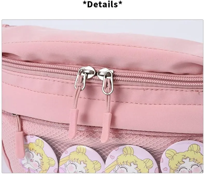 Fanny Pack Ita Bag Crossbody Kawaii Cute Pin Display Bag Messenger Japanese Transparent Clear Waist Bags (black)