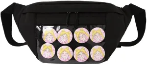 Fanny Pack Ita Bag Crossbody Kawaii Cute Pin Display Bag Messenger Japanese Transparent Clear Waist Bags (black)