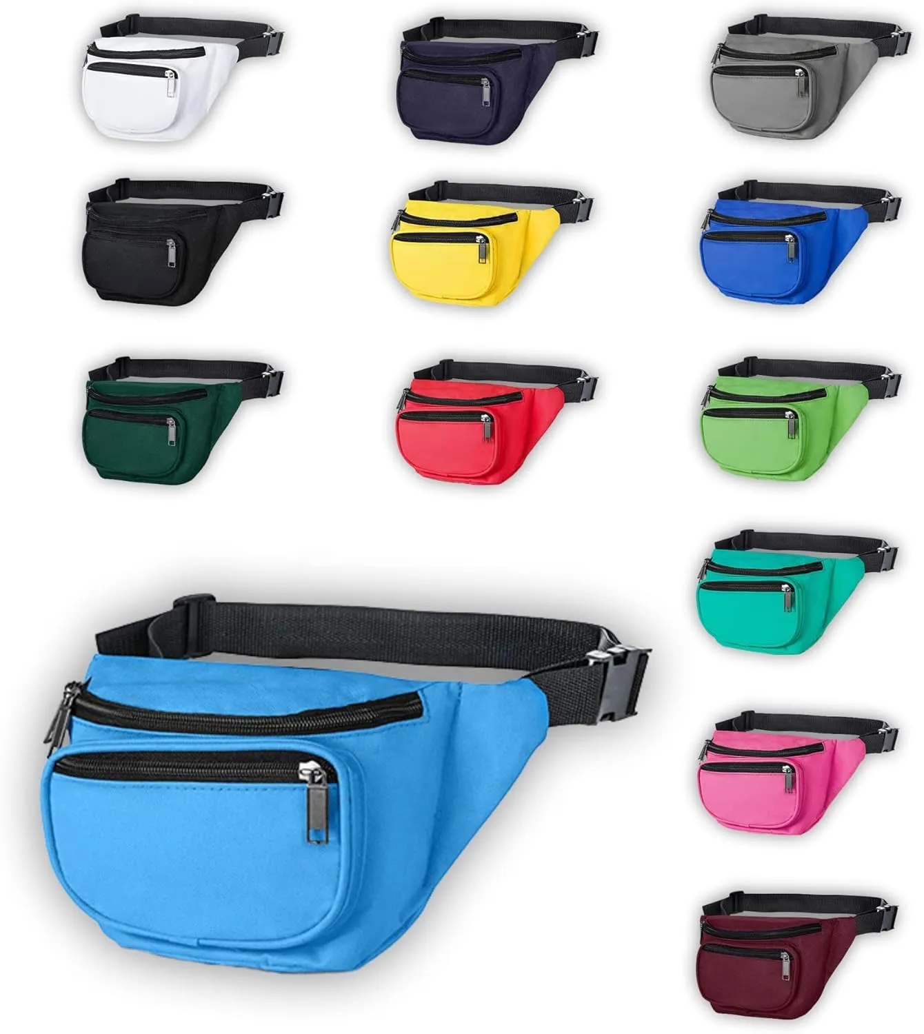 Fanny Pack, MISSMOON 3-Zipper Compartments Adjustable Waist Festival Workout Running Hiking Traveling Walking Sport Fishing Casual Hands-Free Wallets Crossbody Waist Pack Bag For Men Women Neon Blue