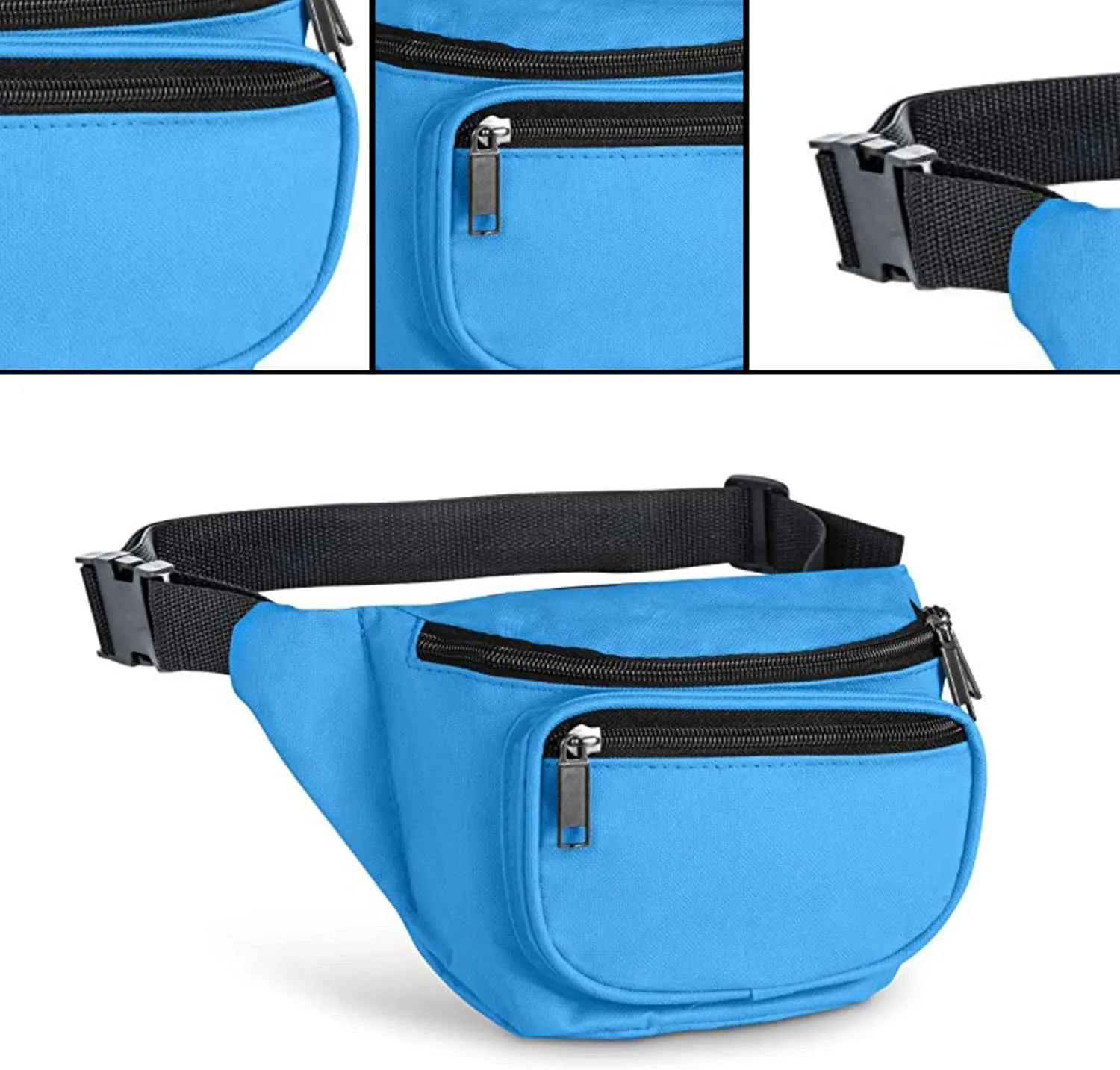 Fanny Pack, MISSMOON 3-Zipper Compartments Adjustable Waist Festival Workout Running Hiking Traveling Walking Sport Fishing Casual Hands-Free Wallets Crossbody Waist Pack Bag For Men Women Neon Blue