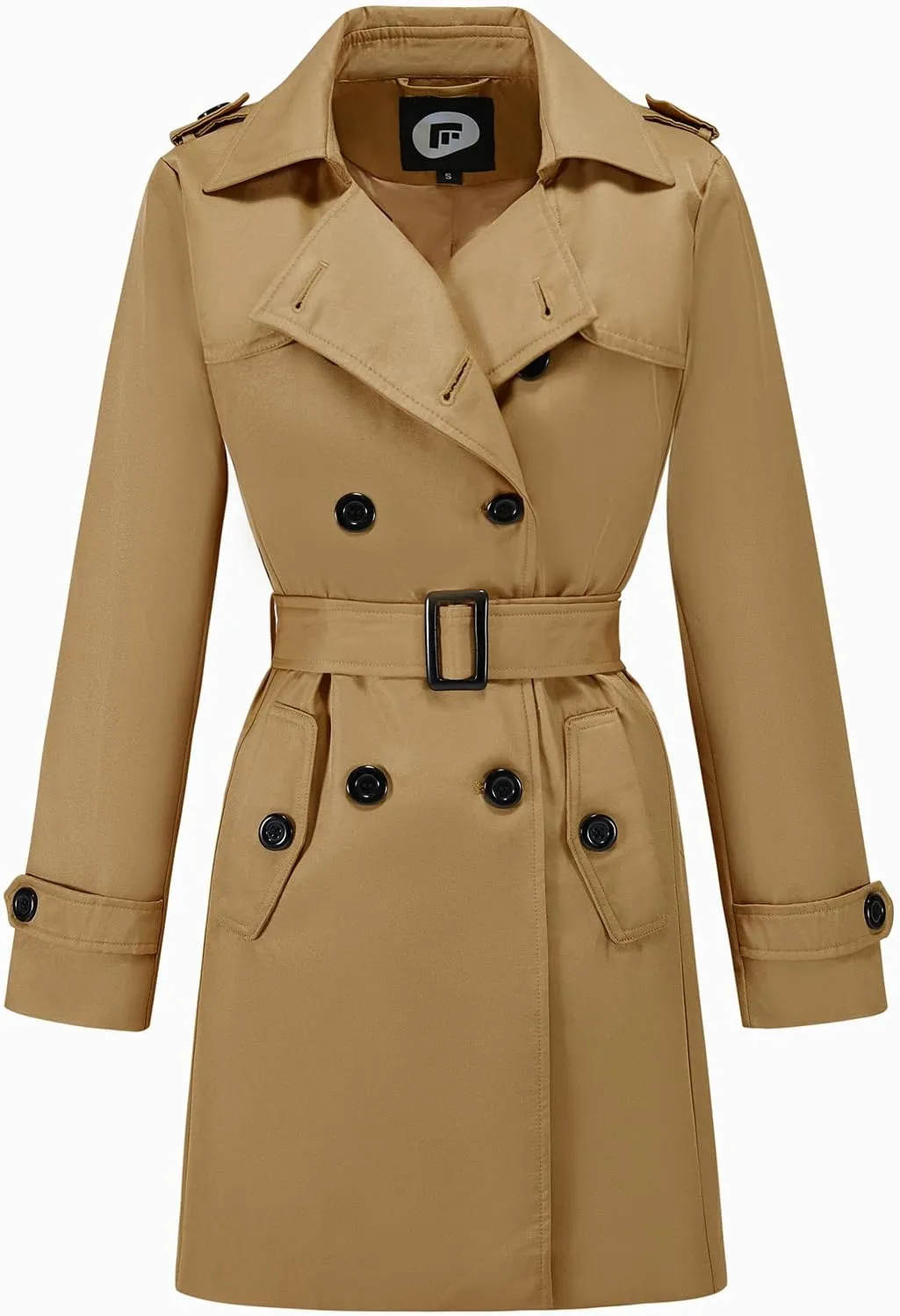 FARVALUE Women's Double Breasted Trench Coat Water Resistant Windbreaker Classic Belted Lapel Overcoat