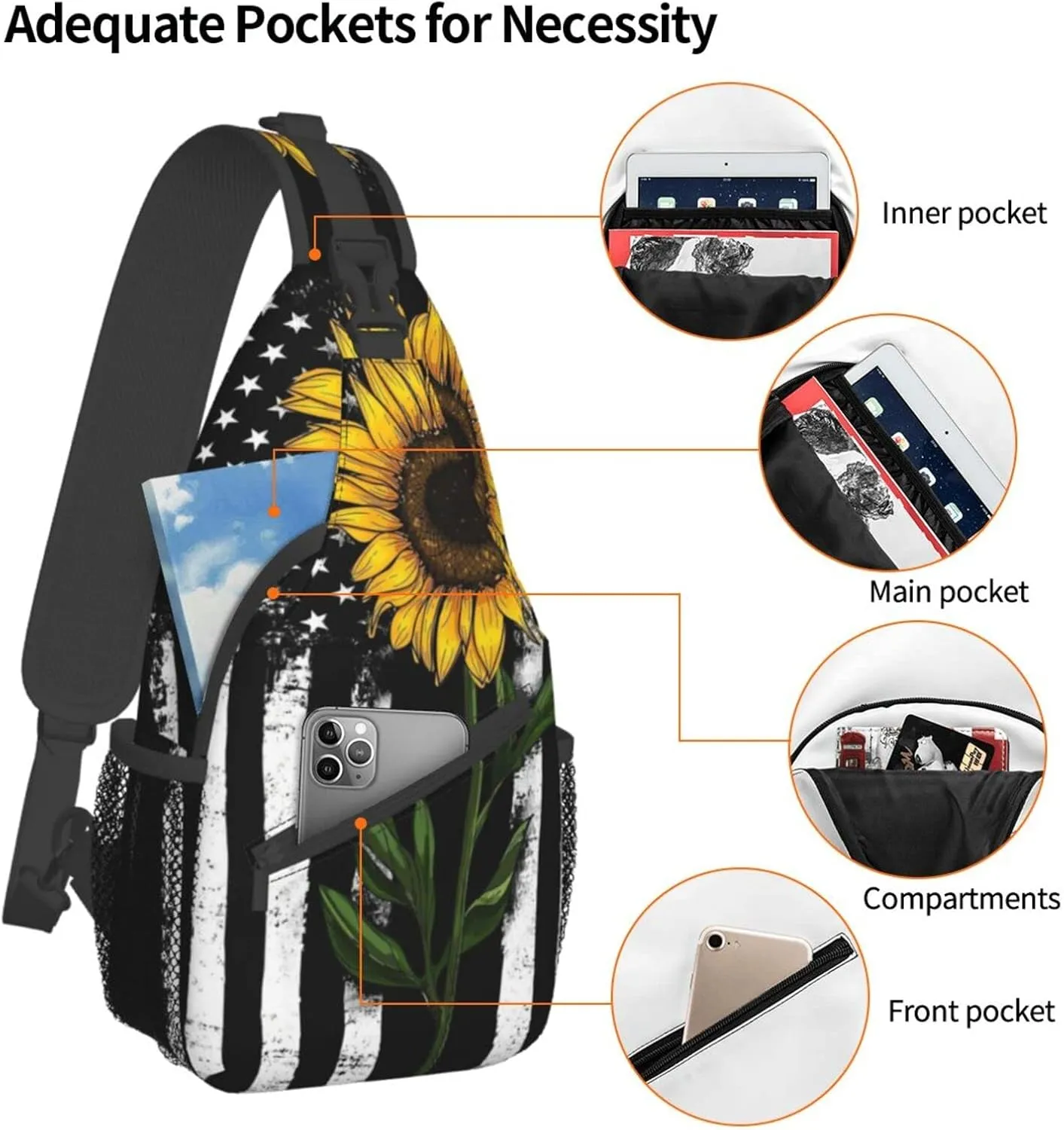 Fashion Chest Sling Bag Crossbody Shoulder Backpack Adjustable Lightweight Travel Hiking Casual Daypack Unisex