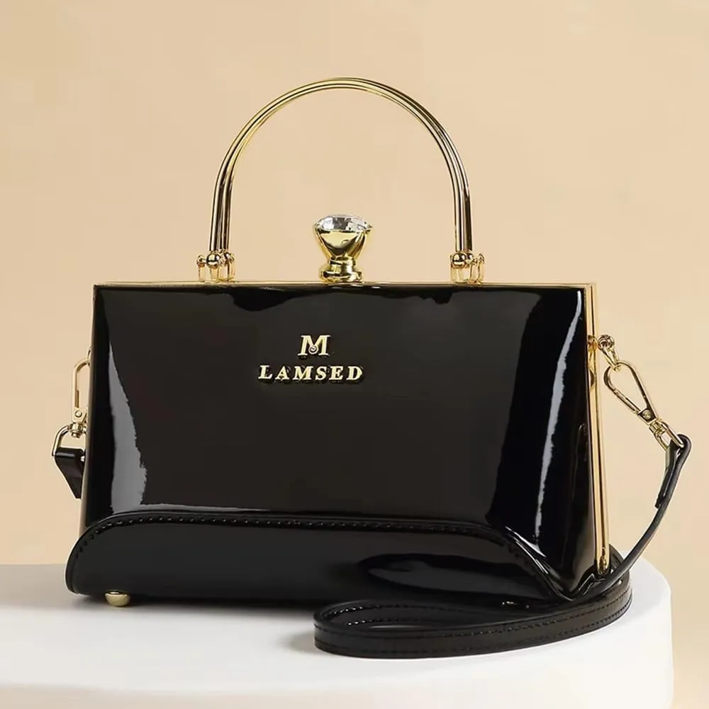 Fashion Diamonds Women's Top Handle Satchel Handbags Leather Evening Bag Purses Small Hard Shoulder Crossbody Bags