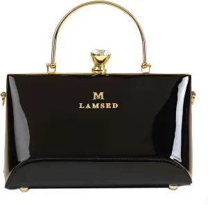 Fashion Diamonds Women's Top Handle Satchel Handbags Leather Evening Bag Purses Small Hard Shoulder Crossbody Bags