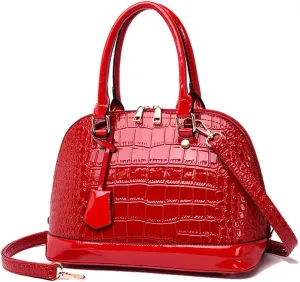 Fashion Leather Dome Satchel Handbags for Women Large Top Handle Crossbody Bag Ladies Shoulder Bag Tote Purses (Red)