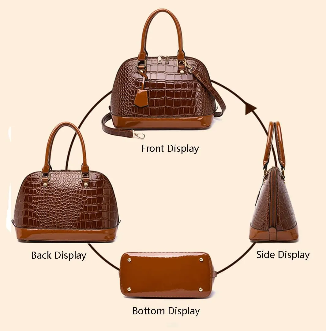 Fashion Leather Dome Satchel Handbags for Women Large Top Handle Crossbody Bag Ladies Shoulder Bag Tote Purses (Red)