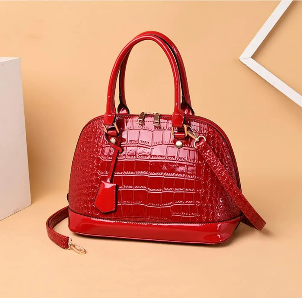 Fashion Leather Dome Satchel Handbags for Women Large Top Handle Crossbody Bag Ladies Shoulder Bag Tote Purses (Red)