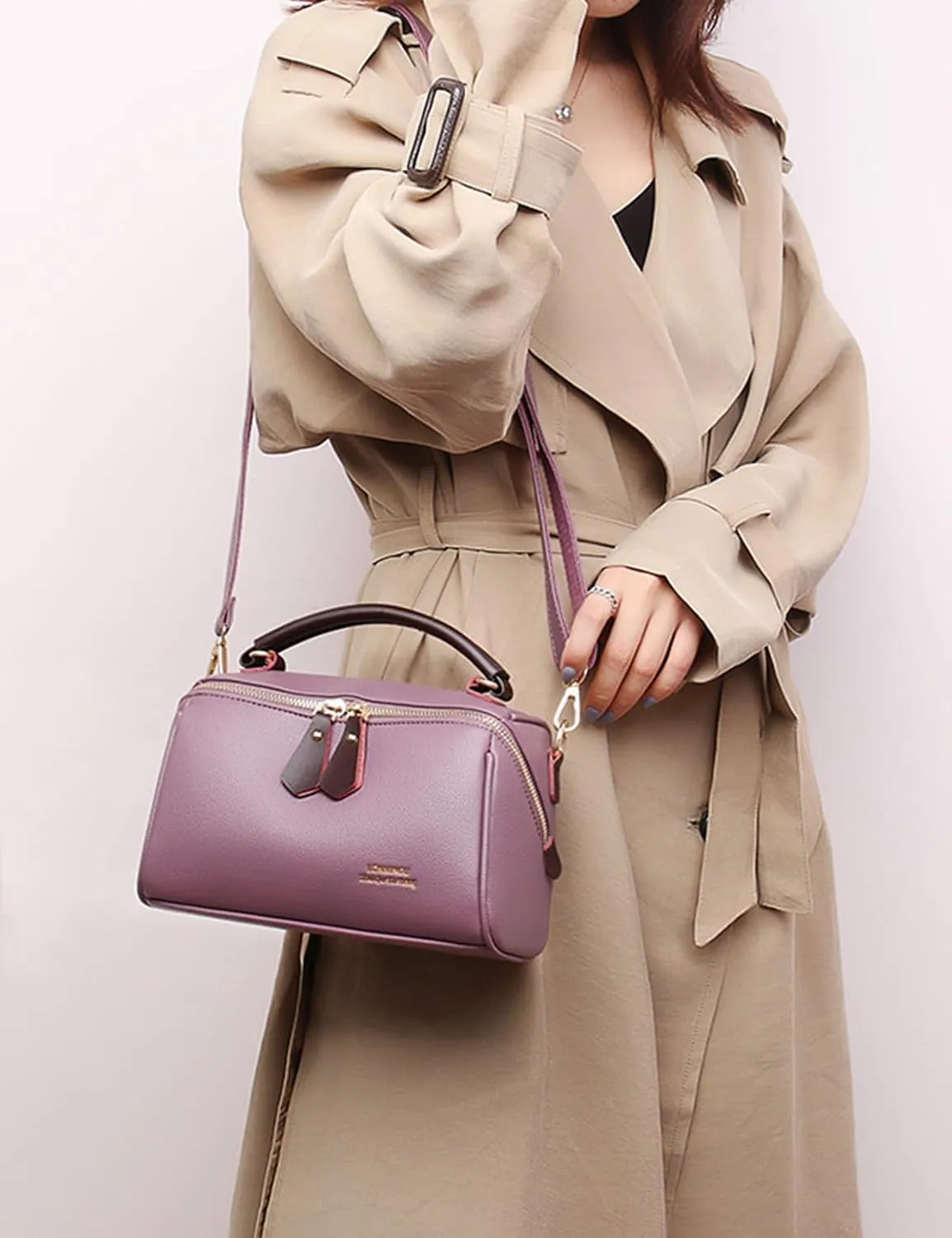 Fashion Leather Top-Handle Crossbody Pillow Bag For Women Shoulder Satchel Purses With Double Zipper Design