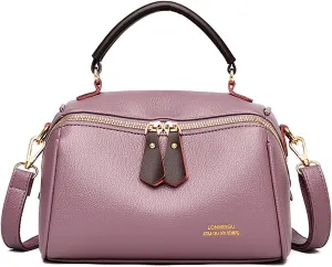 Fashion Leather Top-Handle Crossbody Pillow Bag For Women Shoulder Satchel Purses With Double Zipper Design