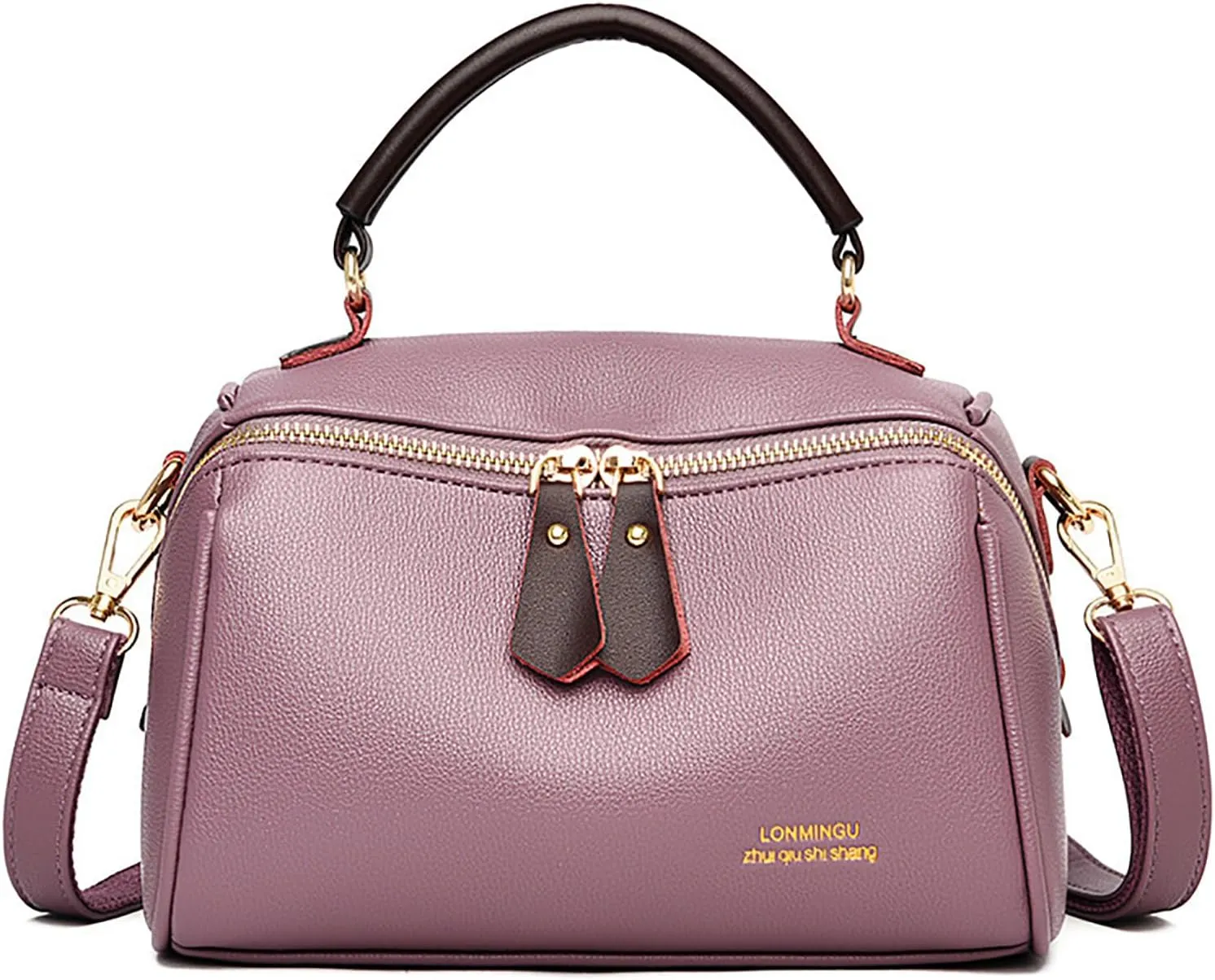Fashion Leather Top-Handle Crossbody Pillow Bag For Women Shoulder Satchel Purses With Double Zipper Design