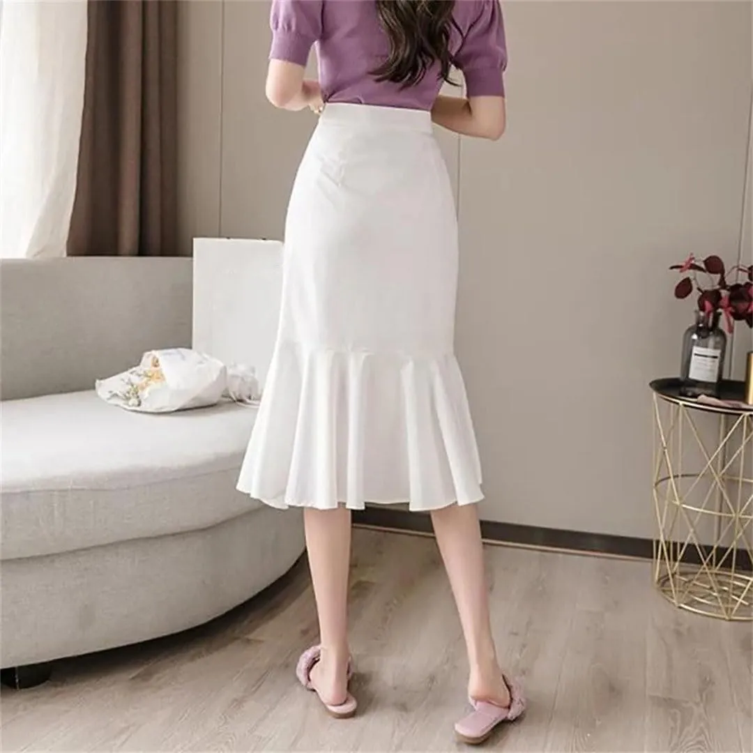 Fashion Solid Color Shirring Bandage Skirts Women Summer Loose Elastic High Waist Skirts