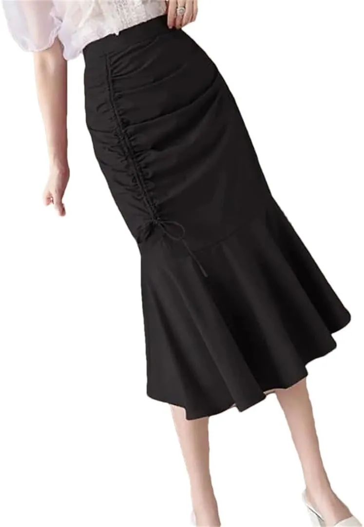 Fashion Solid Color Shirring Bandage Skirts Women Summer Loose Elastic High Waist Skirts