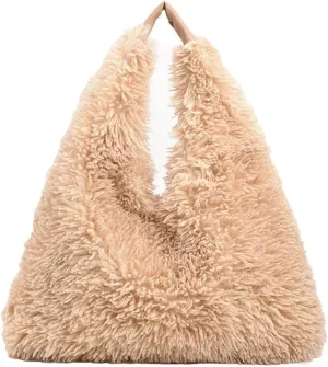 Faux Fur Hobo Shoulder Bag Furry Handbag Purse for Women Winter Y2k Fuzzy Plush Shoulder Tote Bag for Work Shopping