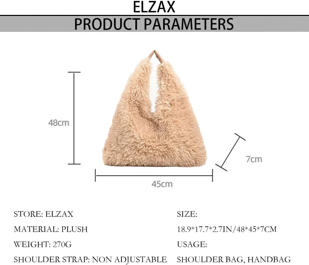 Faux Fur Hobo Shoulder Bag Furry Handbag Purse for Women Winter Y2k Fuzzy Plush Shoulder Tote Bag for Work Shopping