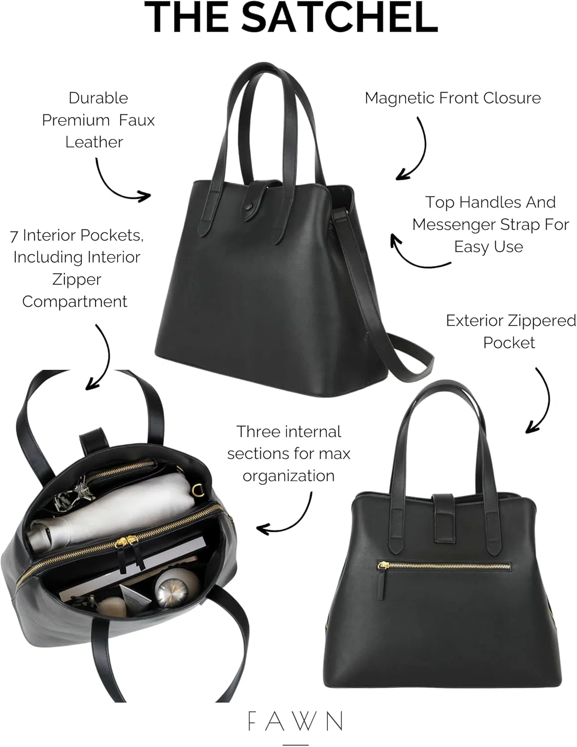 FAWN DESIGN Satchel Diaper Bag (Modern and Minimalist Travel Diaper Satchel to Hold Baby Essentials)