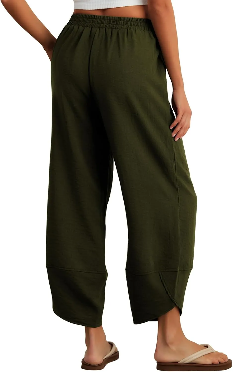 Feiersi Womens Baggy Wide Leg Pants Elastic Waisted Casual Palazzo Harem Pants Summer Beach Trousers