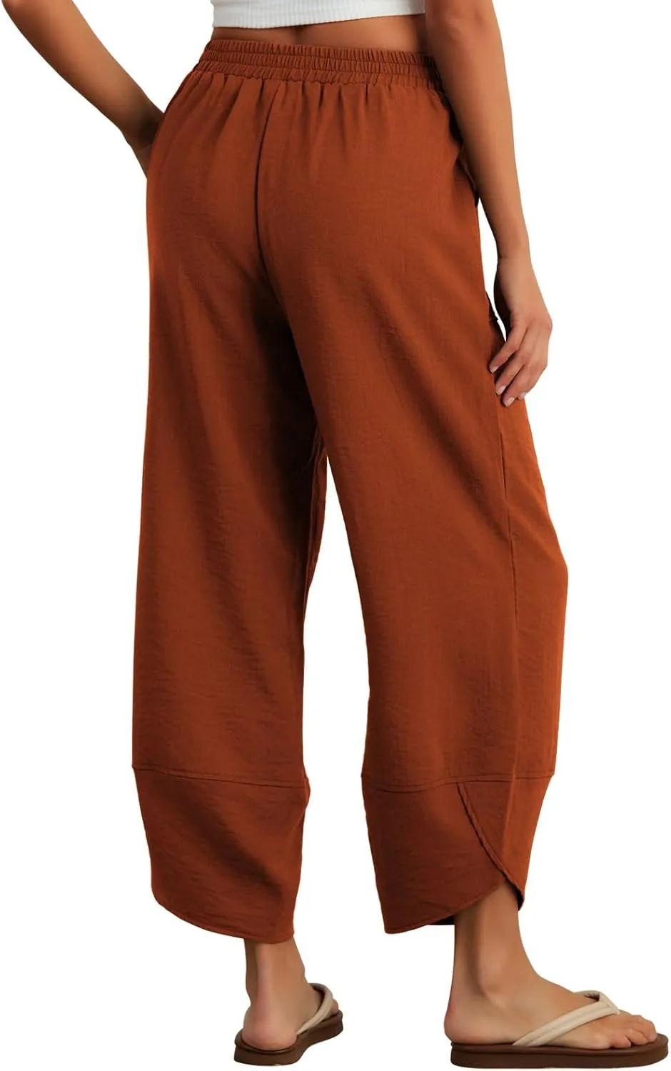Feiersi Womens Baggy Wide Leg Pants Elastic Waisted Casual Palazzo Harem Pants Summer Beach Trousers