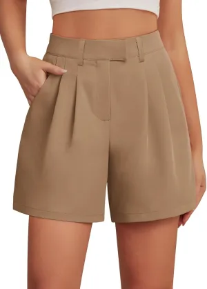 Feiersi Womens Casual Elastic Waist Wide Leg Suit Tailored Shorts Summer Dressy Work Shorts with Pockets